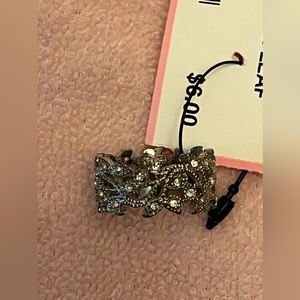 Silver Rhinestone Leaf Band Ring